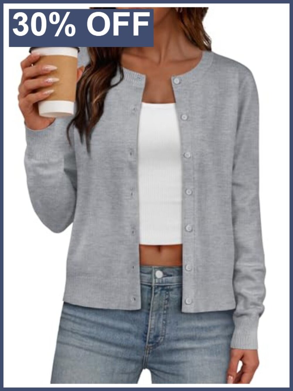 Lightweight Button Down Cardigan Long Sleeve Crew Neck Fall Layering